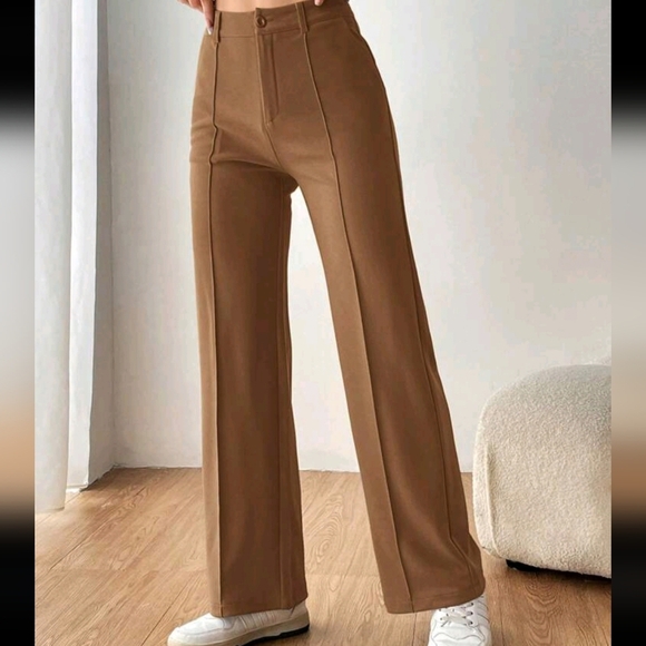 Women's Solid Color Front Button Casual Suit Pants, Everyday Wear - Picture 1 of 4